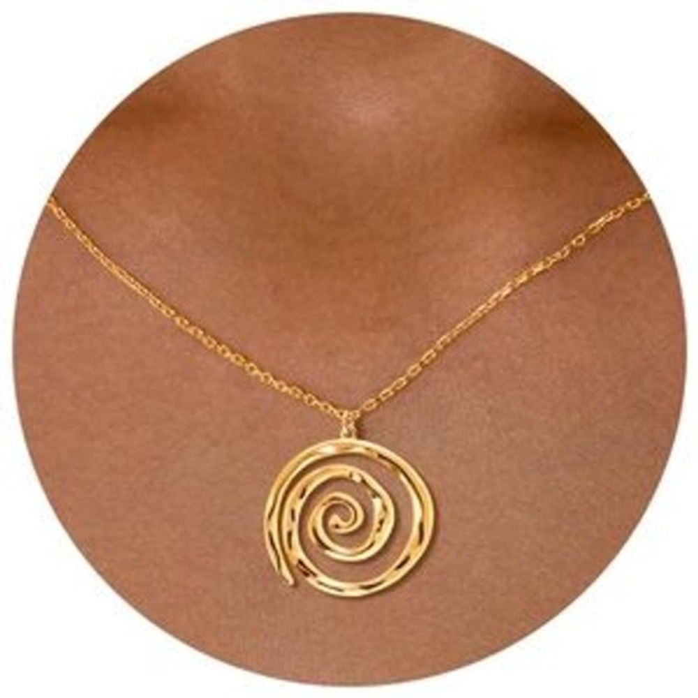 18K Gold Plated Stainless Steel Spiral Pendant Necklace Hammered Swirl Jewelry‎